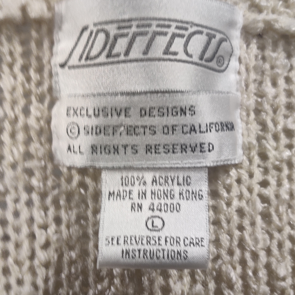 Vintage SIDEFFECTS Cream Off-white Fuzzy Knit Duster Sweater Womens L Large - Picture 3 of 13